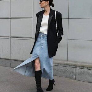 High Waist Asymmetrical Denim Skirt | M